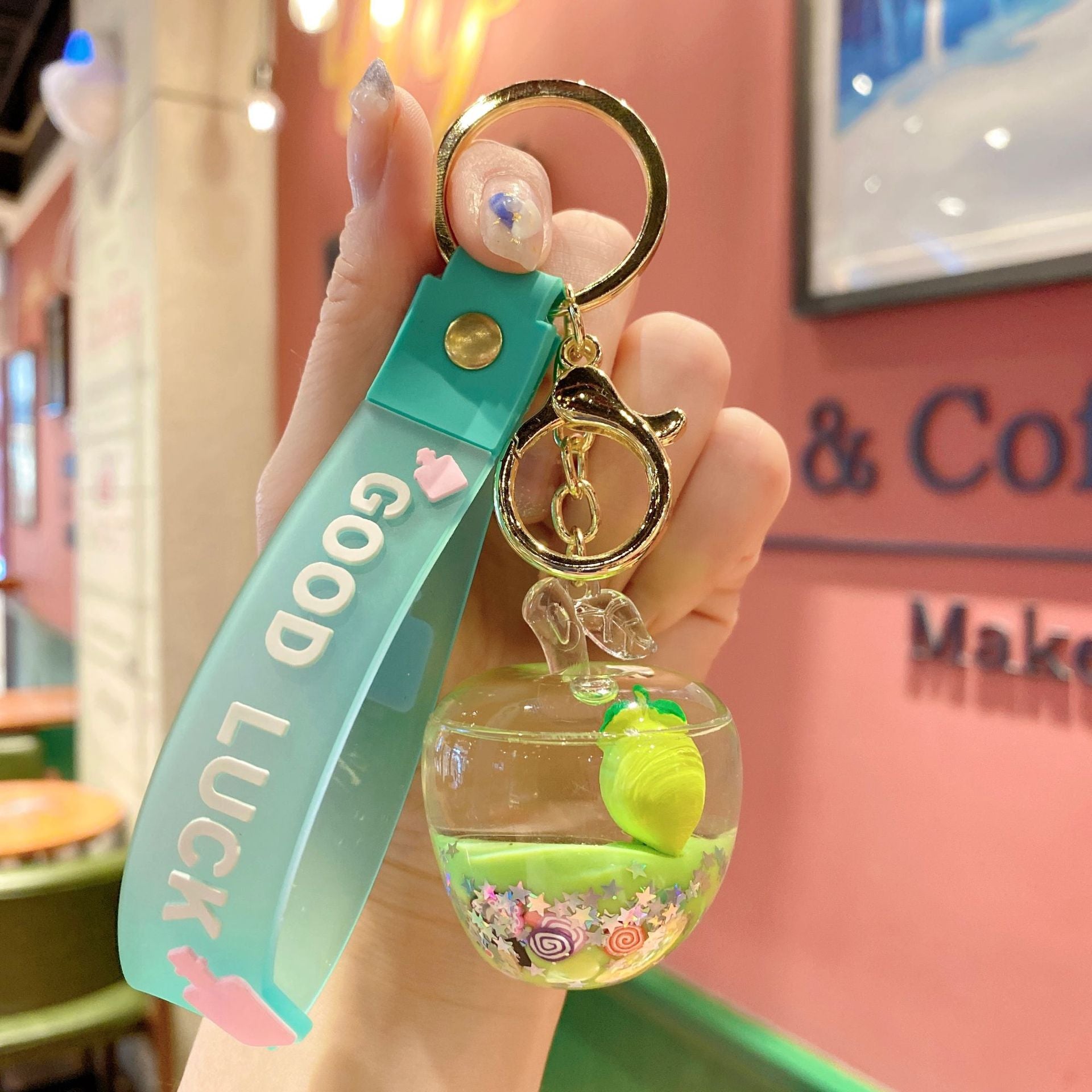 Wholesale Acrylic Oil Quicksand Bottle Fruit Series Keychain